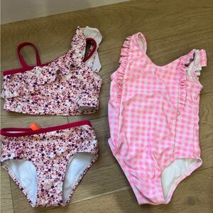 2T toddler Pink Gingham and Floral Swimsuit Set